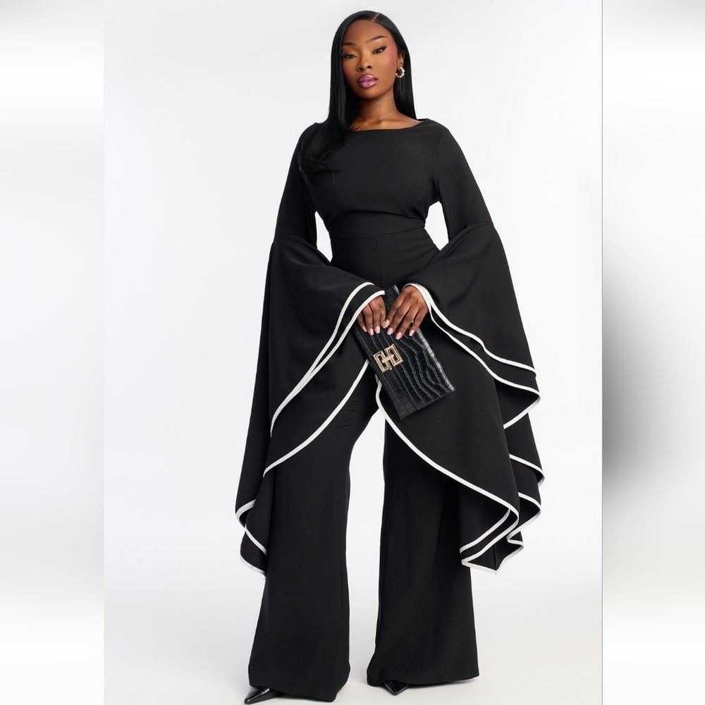Fashion Nova Black Jumpsuit with White Trim